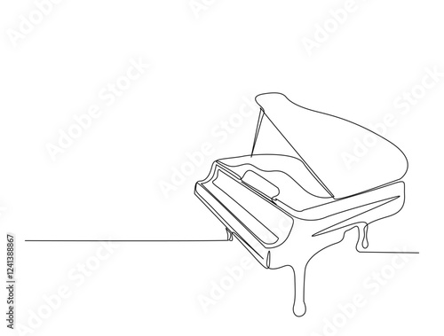 Continuous one line drawing of grand piano - music equipment. Classic grand piano in single line draw illustration. Editable stroke.