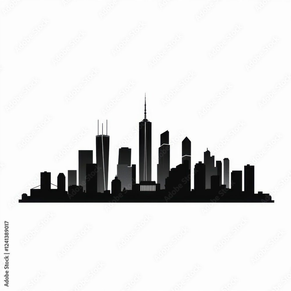 Obraz premium A watercolor illustration of a city skyline with tall skyscrapers and buildings silhouetted skyline cityscape architecture illustration building city vector