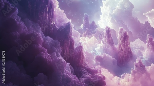 Crystal Mountains Rise Above Purple Cloudscape