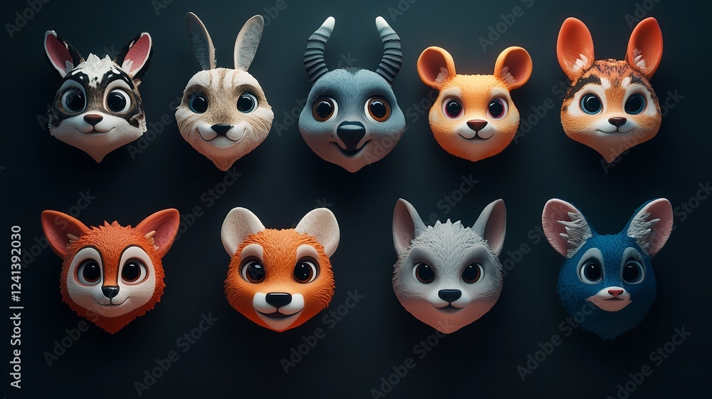 Fototapeta premium Cute Cartoon Animal Heads, Perfect for Children's Media