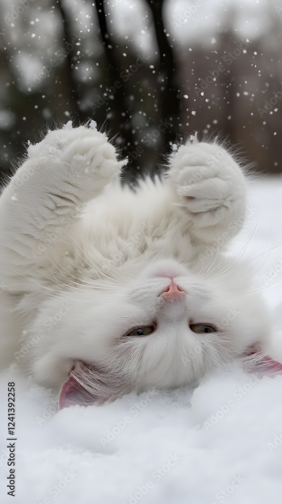 24. A fluffy white cat playfully rolling in freshly fallen snow 24. A fluffy white cat playfully rolling in freshly fallen snow