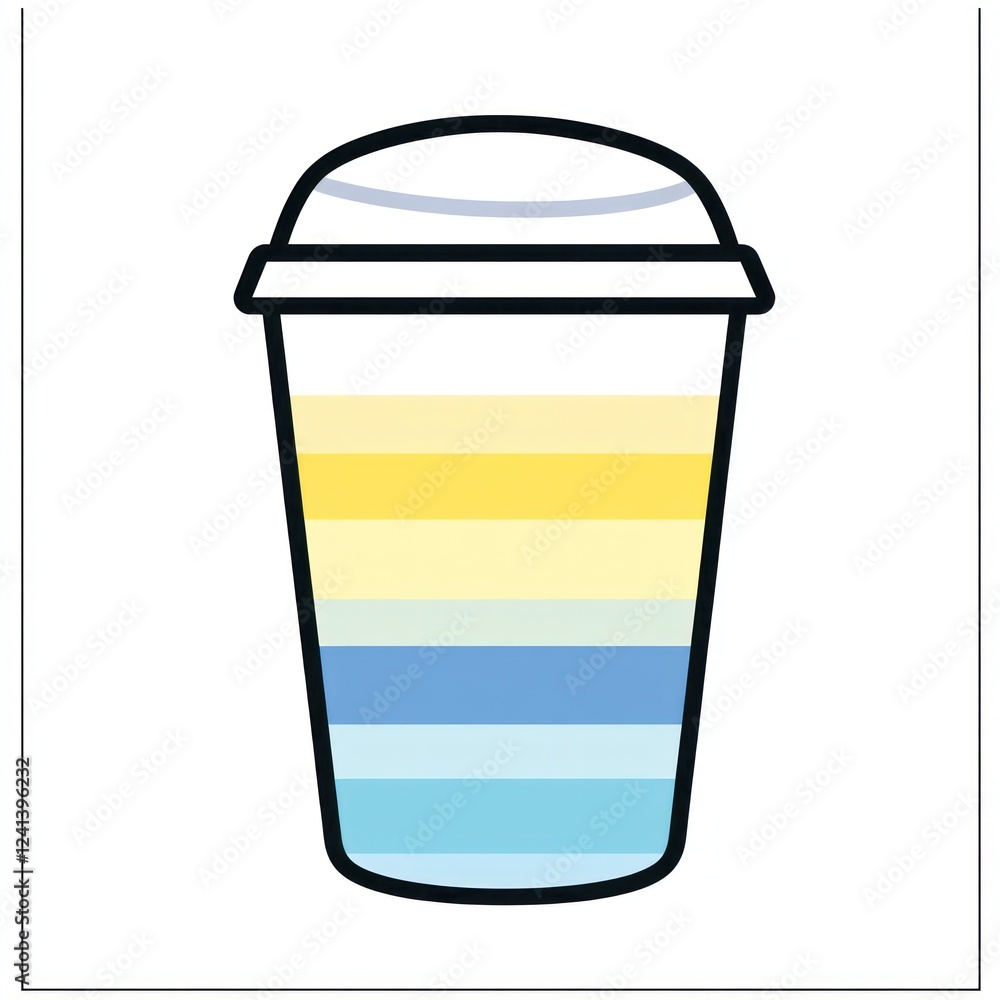 Striped iced coffee cup; summer drink; white background; refreshment Striped iced coffee cup; summer drink; white background; refreshment