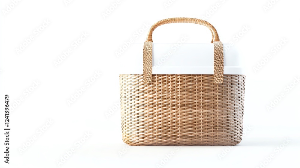 Stylish woven tote bag with sturdy handles on a white isolated background, perfect for casual outings and everyday use. Stylish woven tote bag with sturdy handles on a white isolated background, perfect for casual outings and everyday use.