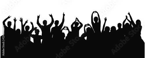 Concert crowd at music festival, silhouette of concert crowd, cheering crowd