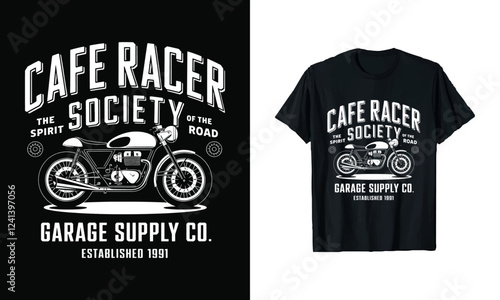 Cafe Racer Society T-Shirt Design - Classic Motorcycle Graphic Celebrating the Spirit of the Road, Ideal for Bikers and Motorcycle Enthusiasts, Garage Supply Co. Established 1991