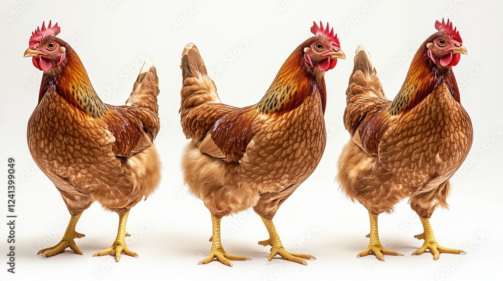Fototapeta premium Brown chicken displayed against an isolated white background in a full body shot showcasing its features and colors