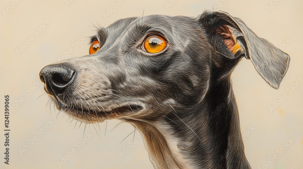 Profile portrait of an Italian Greyhound with expressive orange eyes on a neutral background Profile portrait of an Italian Greyhound with expressive orange eyes on a neutral background