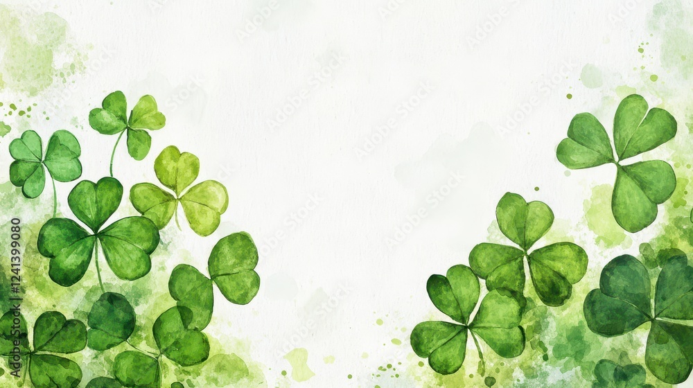 Artistic Blend of Clover Leaves with Watercolor Splash on a Soft White Background for Creative Projects Artistic Blend of Clover Leaves with Watercolor Splash on a Soft White Background for Creative Projects