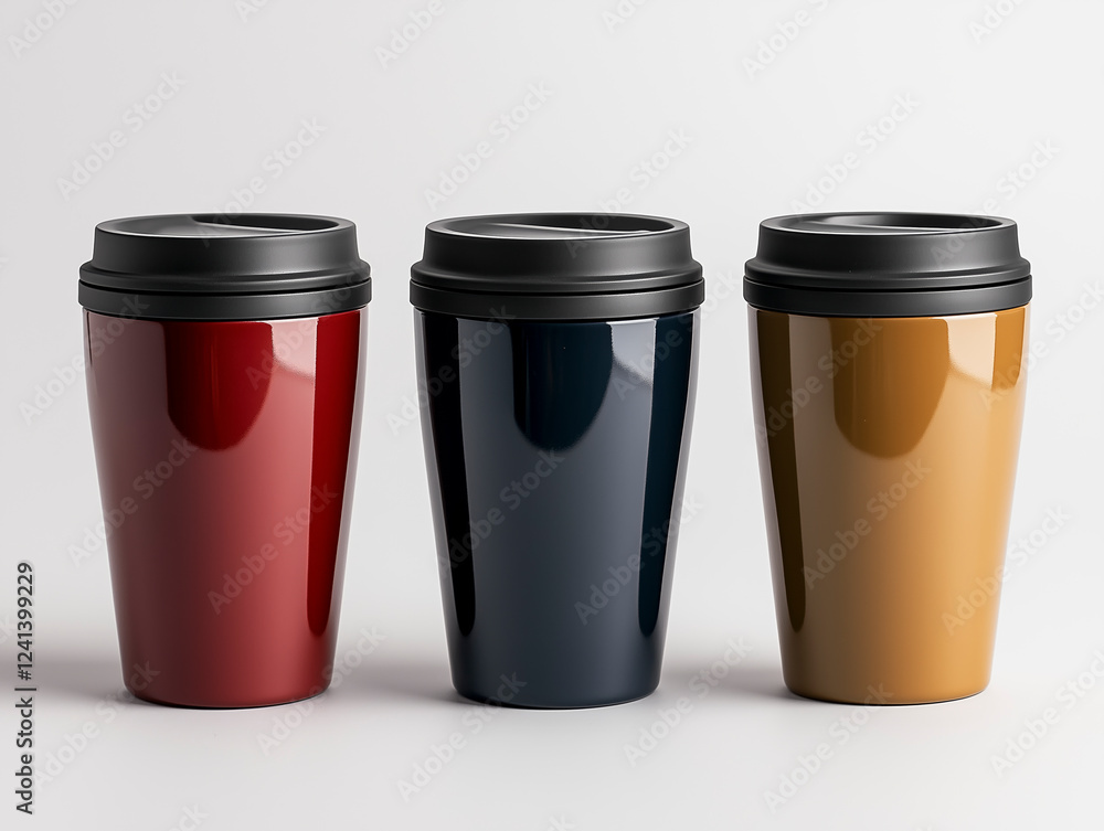 Elegant image of a travel mug with textures on white background Elegant image of a travel mug with textures on white background