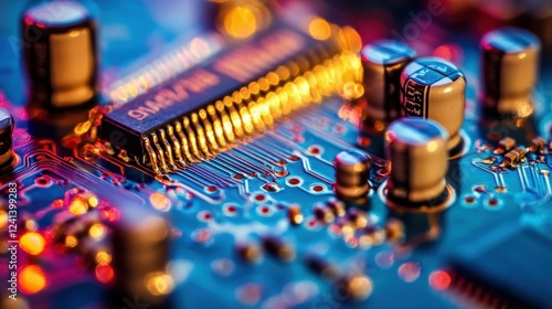 Transistor PCB macro with powerful transistors capacitors large enough for power control background AI generated image