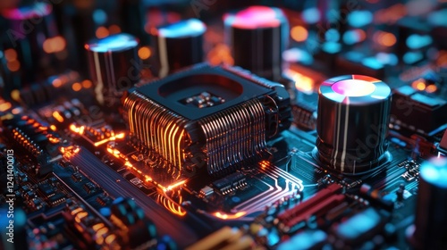 Transistor PCB macro with powerful transistors capacitors large enough for power control background AI generated image