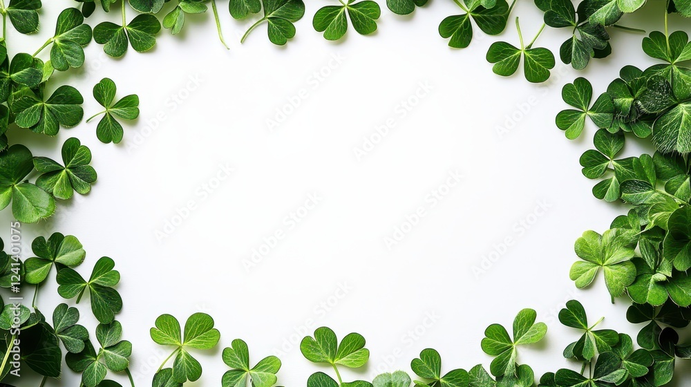 Natural Border of Clover Leaves Forming a Frame on a White Background for Creative Use Natural Border of Clover Leaves Forming a Frame on a White Background for Creative Use