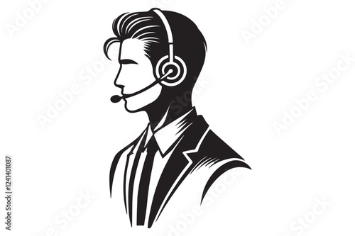 call center agent in profile view silhouette logo