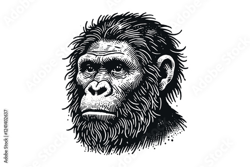 Primitive man portrait, vintage black and white engraving illustration