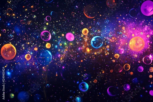 Wallpaper Mural Colorful bubbles float amidst a sparkling cosmic background Torontodigital.ca
