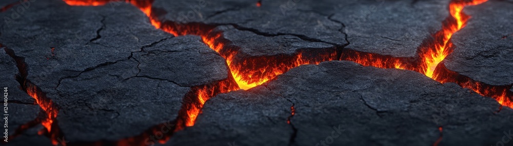 Lava cracks glowing in the dark, showcasing nature's raw volcanic power and beauty. Lava cracks glowing in the dark, showcasing nature's raw volcanic power and beauty.