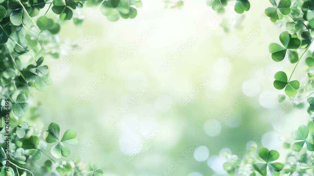 Lush Green Clover Leaves Framing a Softly Blurred Background for Nature and Garden Themes Lush Green Clover Leaves Framing a Softly Blurred Background for Nature and Garden Themes