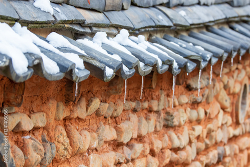 Winter Scenery of the Snowy Hanok Village in Jeonju, North Jeolla Province, South Korea photo