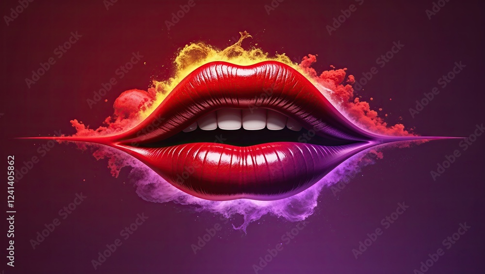 Fototapeta premium Colorful Abstract Lips with Vibrant Flames and Cosmic Elements