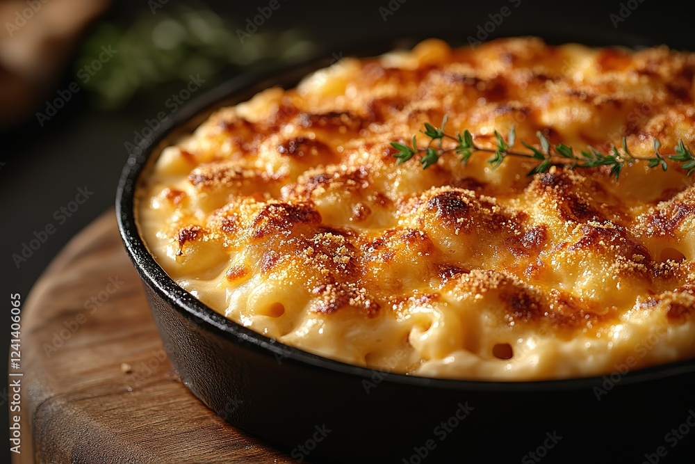 A golden-brown baked mac and cheese bubbly and cheesy garnished with fresh herbs Comfort food perfection! A golden-brown baked mac and cheese bubbly and cheesy garnished with fresh herbs Comfort food perfection!