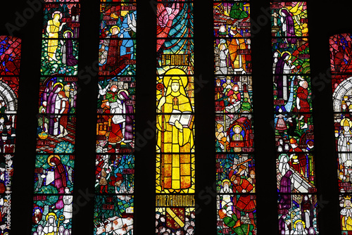 Stained glass in Sainte Odile church, Paris, France photo