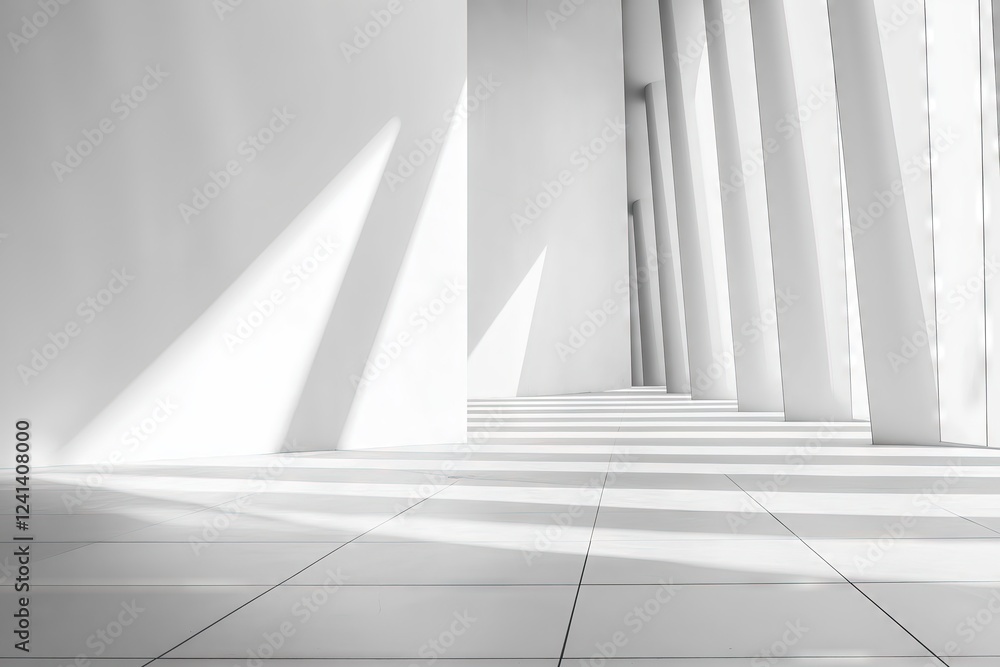 Obraz premium Modern Architectural Space with Light and Shadow Patterns on White Walls
