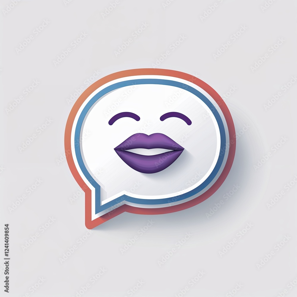 Colorful Speech Bubble Icon with Happy Face and Purple Lips Colorful Speech Bubble Icon with Happy Face and Purple Lips
