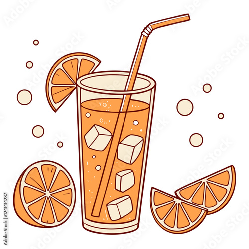 Refreshing Orange Soda with Ice and Orange Slices. Perfect for: Summer Festivals, Beach Parties, Refreshment Ads