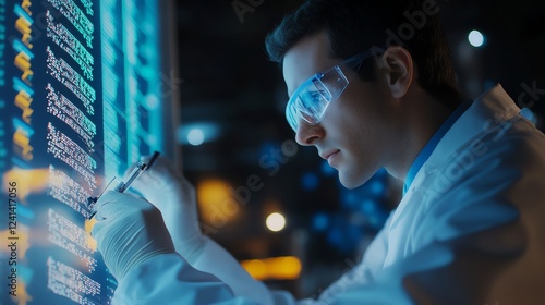 Medical professional analyzing DNA sequences for genetic research photo