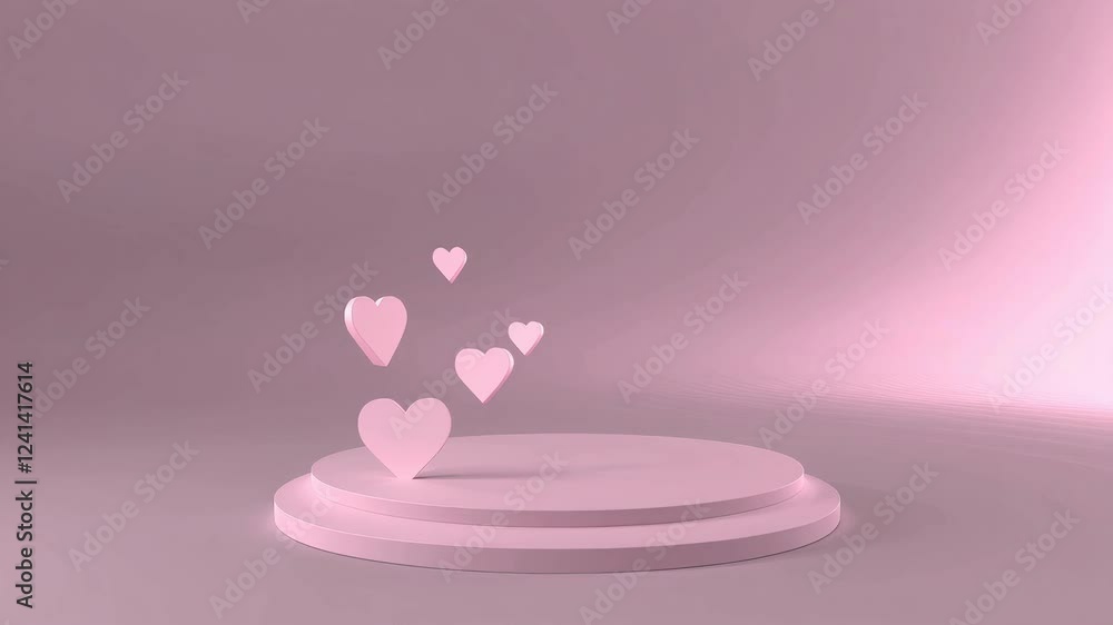 Pink Podium Background for product symbols of love, valentines day 3d. Valentines Day Pink Podium With Hearts With Gradient Mesh Pink Podium Background for product symbols of love, valentines day 3d. Valentines Day Pink Podium With Hearts With Gradient Mesh