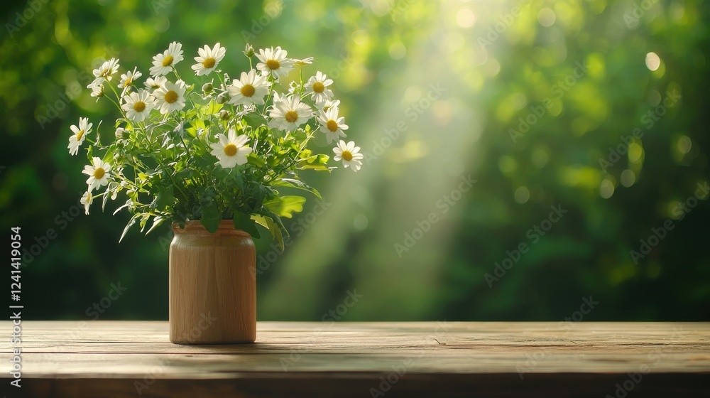 Rustic elegance with wildflowers on wooden table natural lighting outdoor setting head-on perspective Rustic elegance with wildflowers on wooden table natural lighting outdoor setting head-on perspective