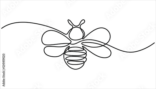 Honey bee continuous one line drawing. Bee single line art. single line drawing of a flying bee. Hand drawn doodle illustration of insect.