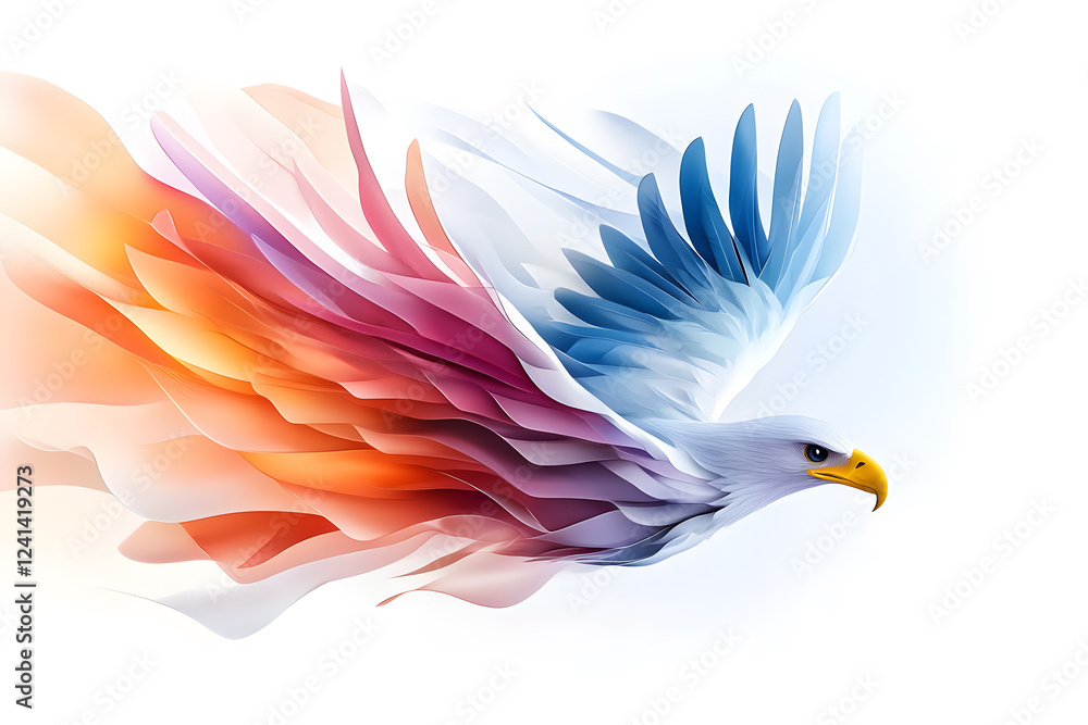Fototapeta premium Abstract 3D flying eagle art poster, isolated on a white background
