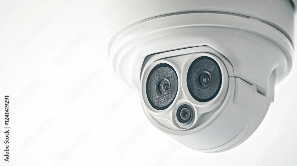 Modern Security Camera with Soft Lighting on White Background Modern Security Camera with Soft Lighting on White Background