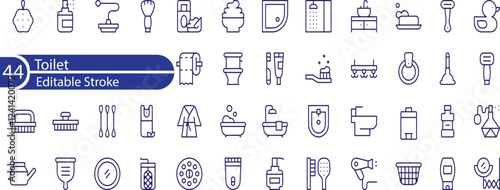 Bathroom related editable stroke outline icon isolated on white background flat vector illustration.