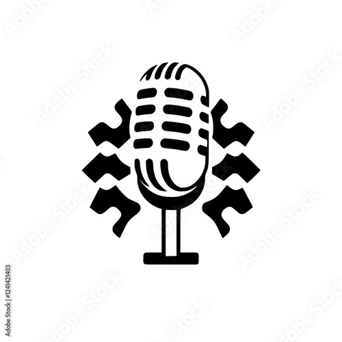 Vintage Microphone Icon: Retro Audio Broadcast Design. Perfect for podcasters, radio shows, music studios, and communication technology branding.