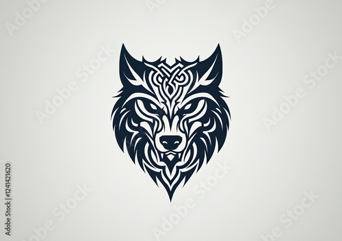 A motif for a Viking-Celtic tattoo, showcasing a wolf's head design, with a white background photo