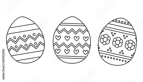 Set Easter Eggs. Festive colouring for kids. Traditional religious holiday. Chicken eggs isolated on a white background.