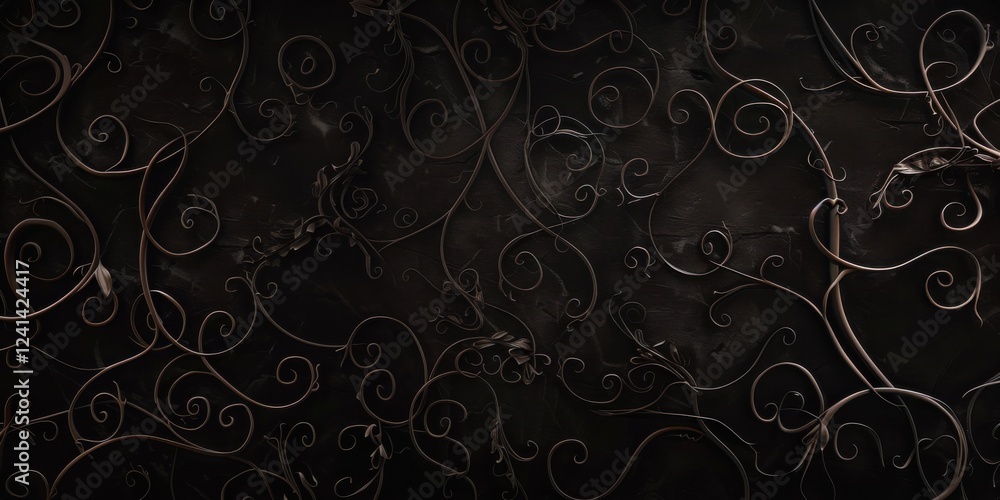 An all-black backdrop with clean, minimalist vine tendrils, Organic and intricate design An all-black backdrop with clean, minimalist vine tendrils, Organic and intricate design