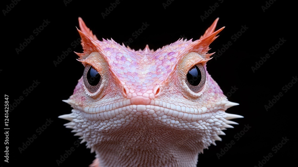 Pink lizard portrait, studio shot, black background, reptile close-up Pink lizard portrait, studio shot, black background, reptile close-up