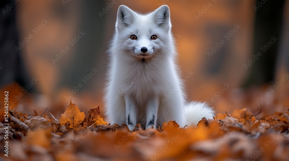 Arctic fox autumn forest leaves wildlife nature Arctic fox autumn forest leaves wildlife nature