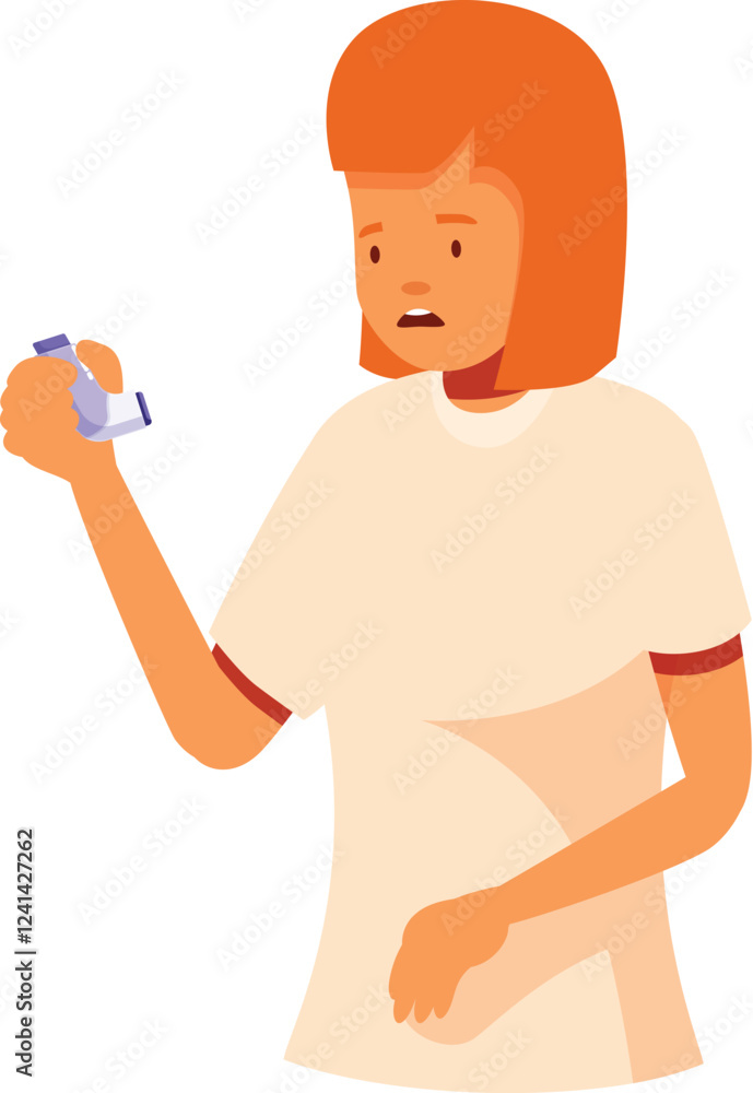 Worried girl using an asthma inhaler during an attack, respiratory disease and medical treatment concept Worried girl using an asthma inhaler during an attack, respiratory disease and medical treatment concept