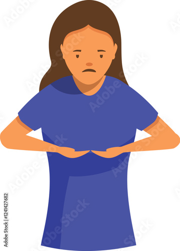 Sad girl feeling a stomach ache, menstrual pain or indigestion, healthcare and medical concept