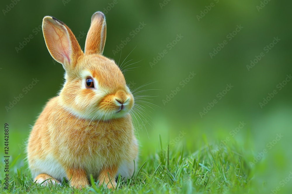 Fototapeta premium Pretty brown rabbit viewed from the side, isolated on a white background
