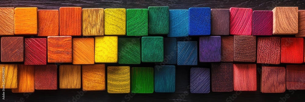 Colorful wooden blocks arranged in a gradient pattern Colorful wooden blocks arranged in a gradient pattern