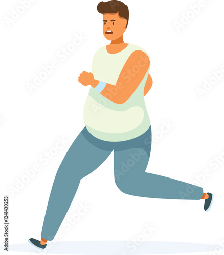 Chubby man jogging to slim down, fighting obesity and improving health through physical activity