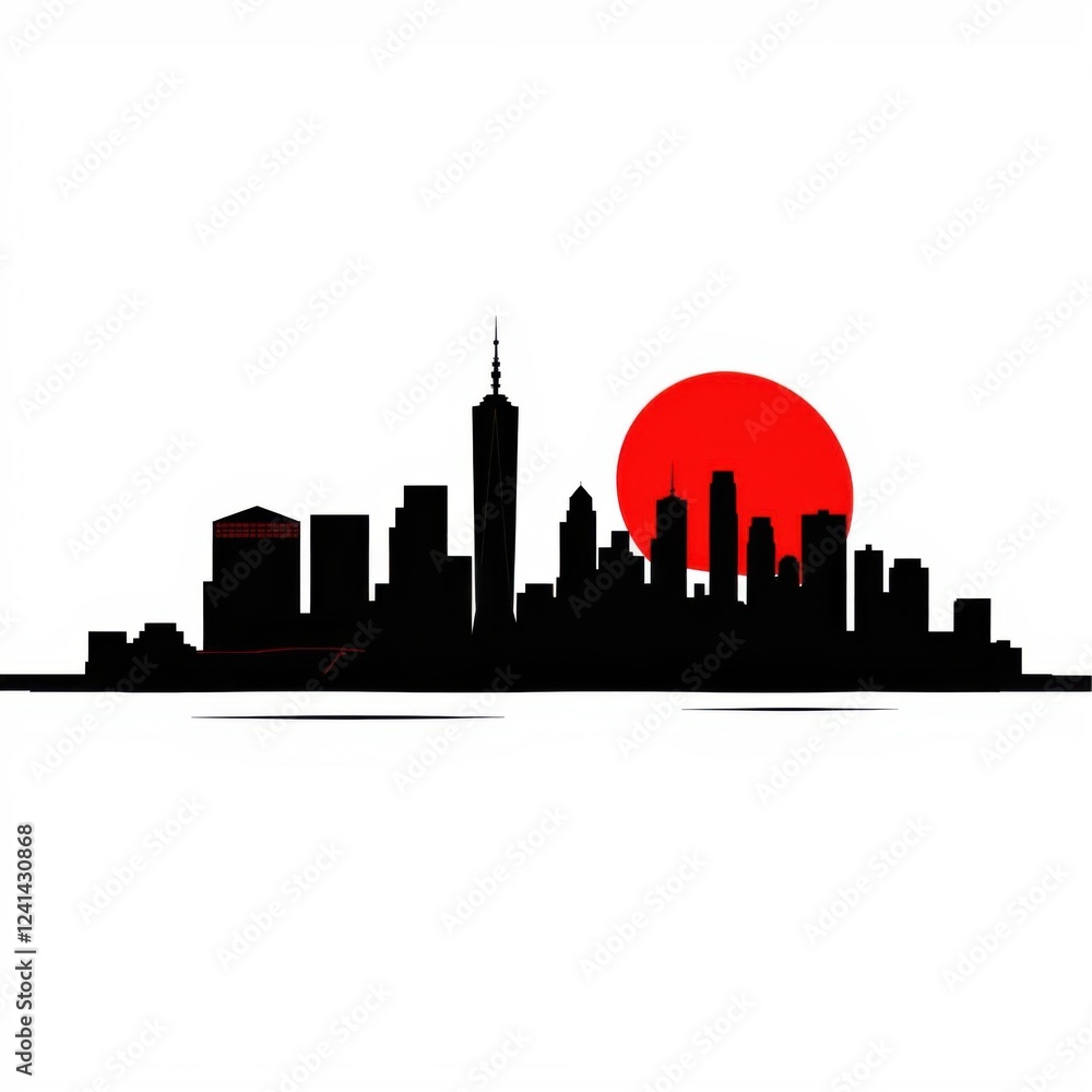 Naklejka premium Cityscape silhouette with trees silhouetted skyline cityscape architecture illustration building city vector