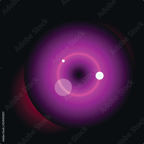 Illustration of a purple planet with luminous rings and glowing flares, creating a cosmic atmosphere