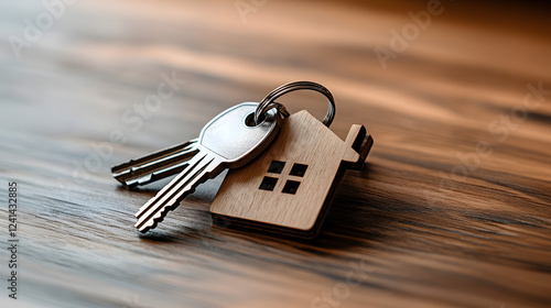 Llaves de casa con llavero de madera en forma de casa	