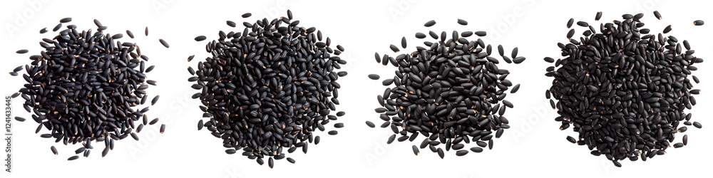 Black rice isolated on transparent background, PNG, Set of Black rice isolated on transparent background, PNG, Set of